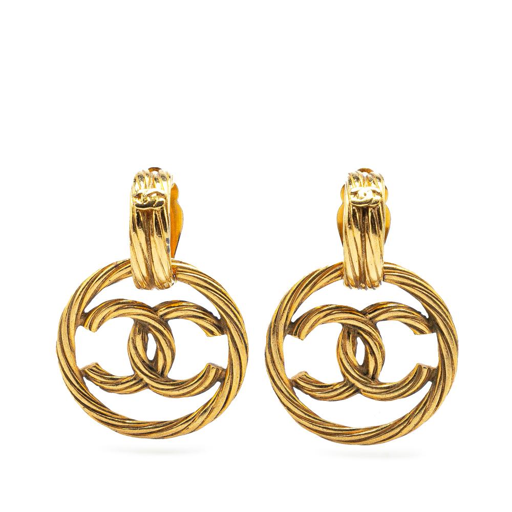 Chanel B Chanel Gold Gold Plated Metal CC Swing Clip On Earrings France