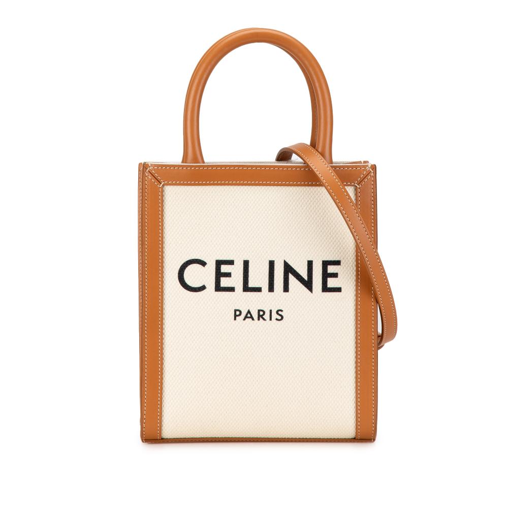 Celine AB Celine Brown Light Beige Canvas Fabric Mini Vertical Cabas Satchel Italy