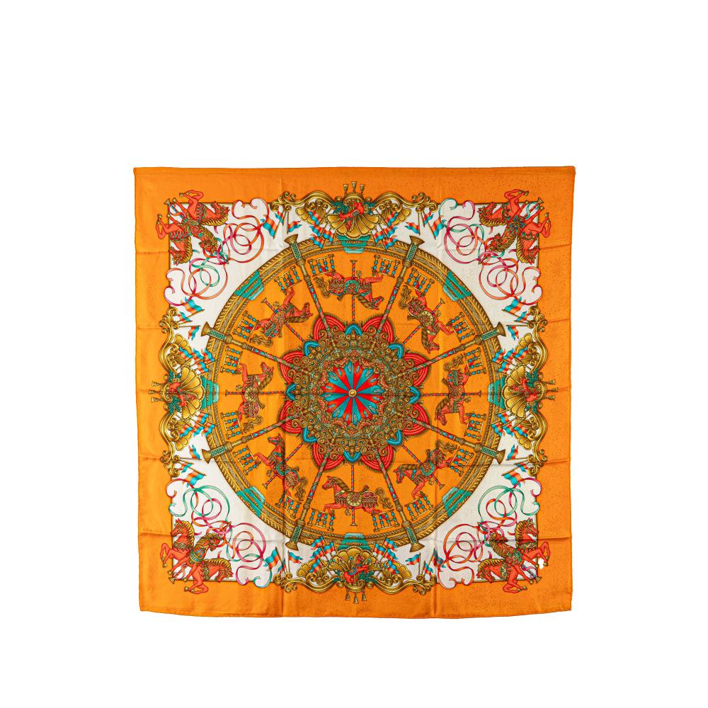 Hermès AB Hermès Orange Silk Fabric Luna Park Scarf France