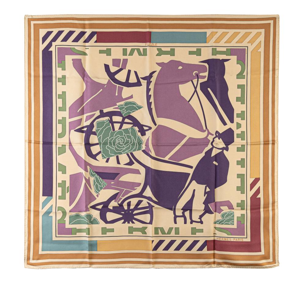 Hermès AB Hermès Purple Silk Fabric Puzzle II Scarf France