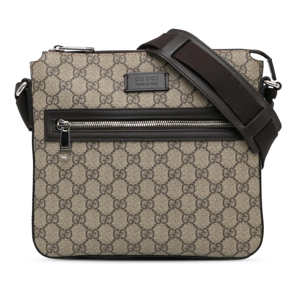 Gucci AB Gucci Brown Beige Coated Canvas Fabric GG Supreme Crossbody Italy