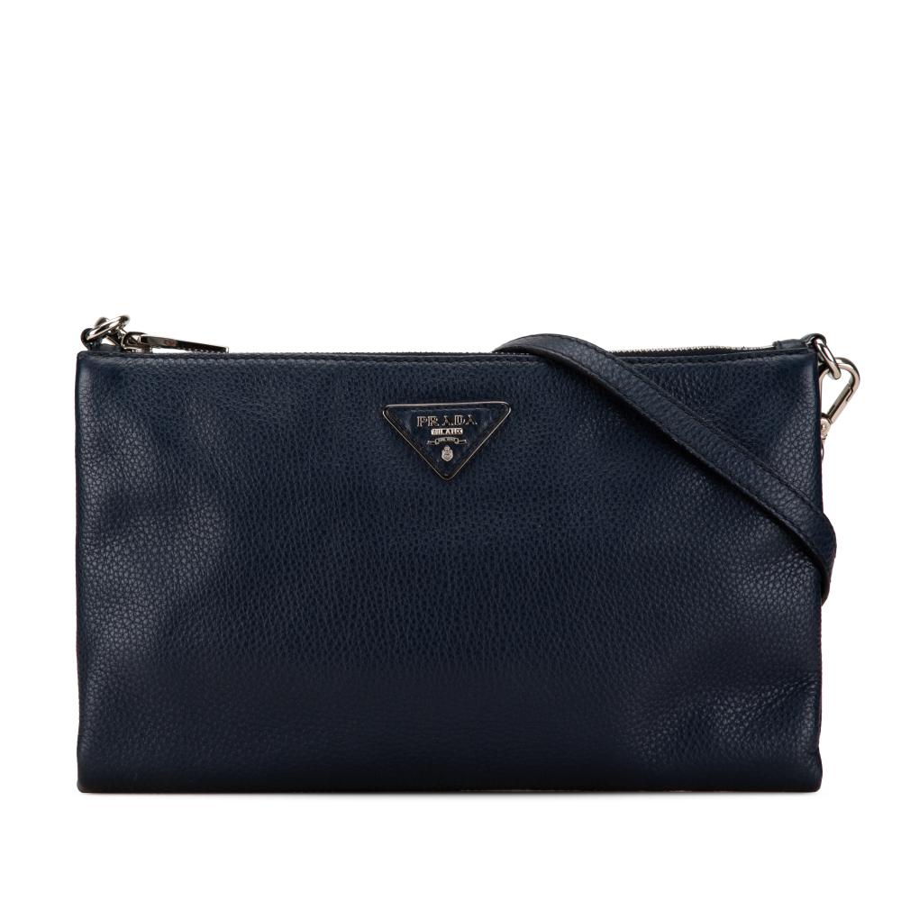 Prada B Prada Blue Navy Calf Leather Vitello Daino Crossbody Italy