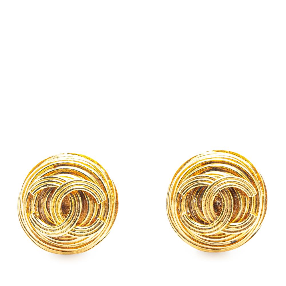 Chanel B Chanel Gold Gold Plated Metal CC Clip On Earrings France