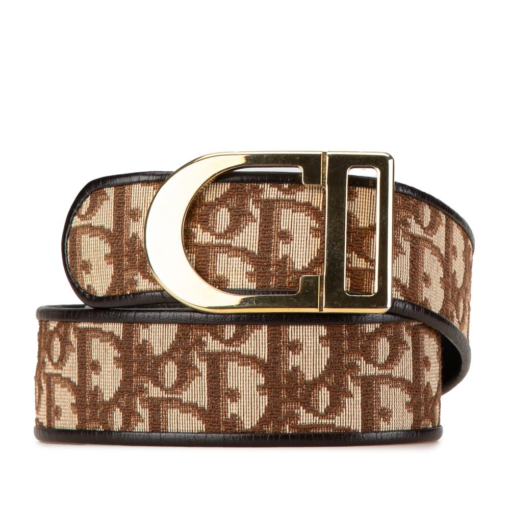 Christian Dior AB Dior Brown Canvas Fabric Oblique CD Belt Italy