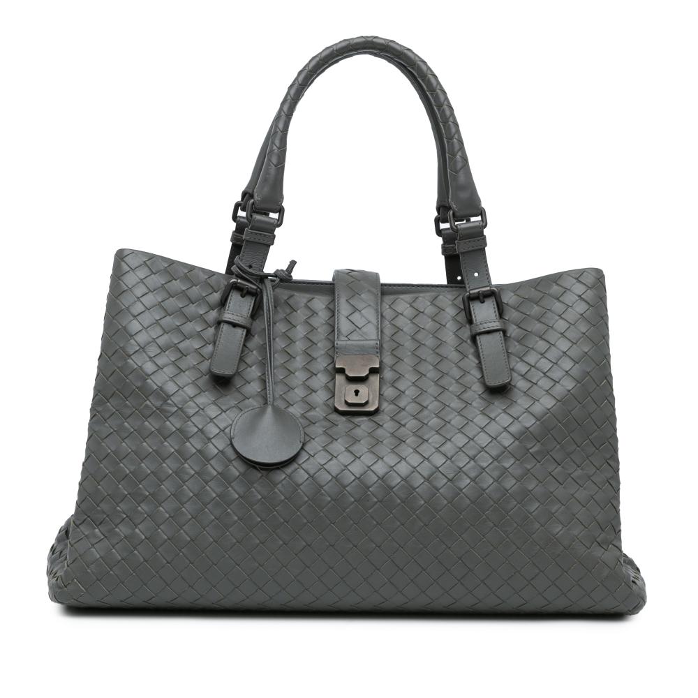 Bottega Veneta B Bottega Veneta Gray Dark Gray Nappa Leather Leather Medium Nappa Intrecciato Roma Satchel Italy