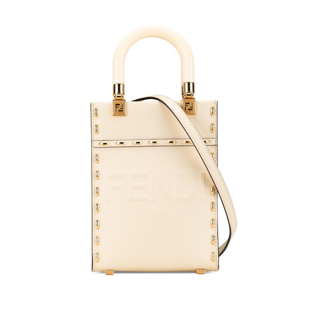 Fendi AB Fendi White Ivory Calf Leather Mini Sunshine Shopper Tote Italy