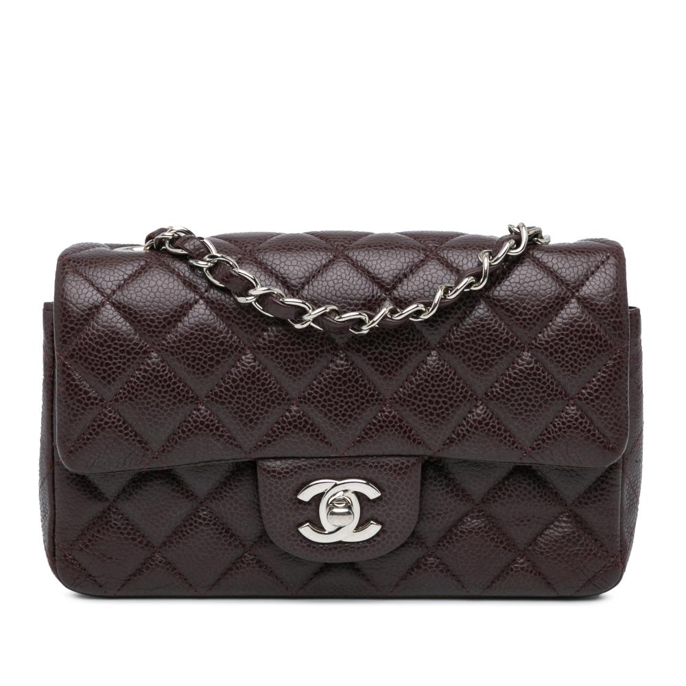 Chanel B Chanel Purple Plum Caviar Leather Leather Mini Rectangular Classic Caviar Single Flap France