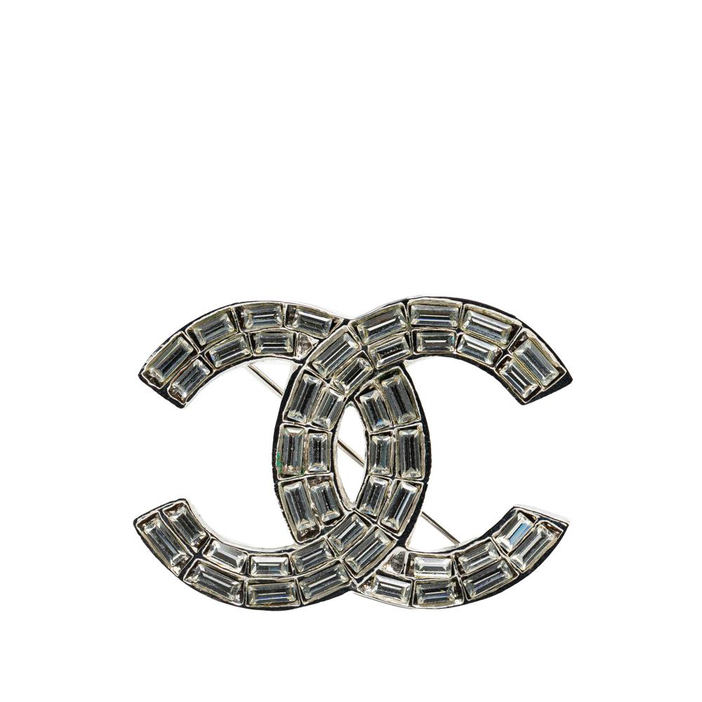 Chanel B Chanel Silver Brass Metal CC Crystal Brooch France