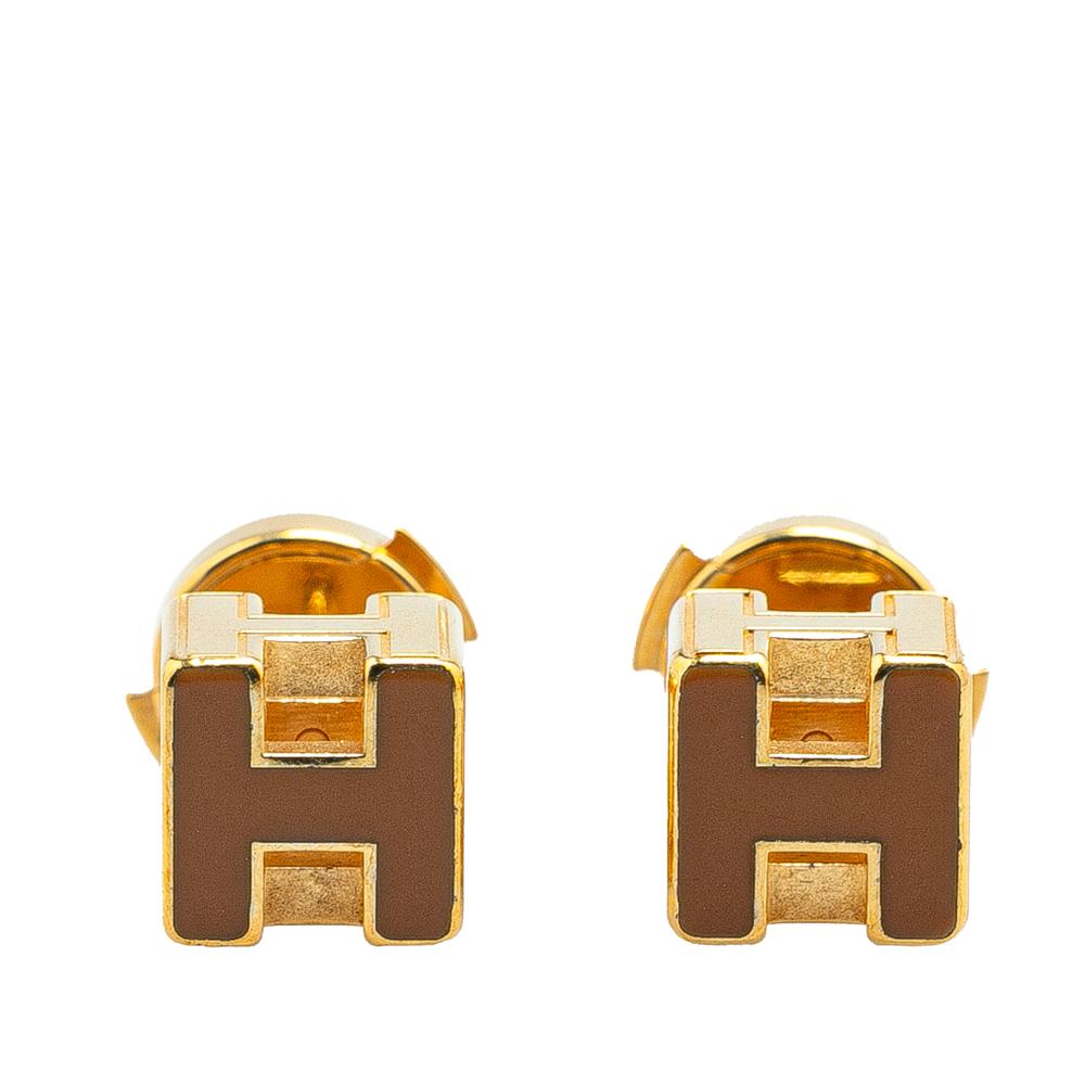 Hermès AB Hermès Gold Gold Plated Metal Cage dH Earrings France