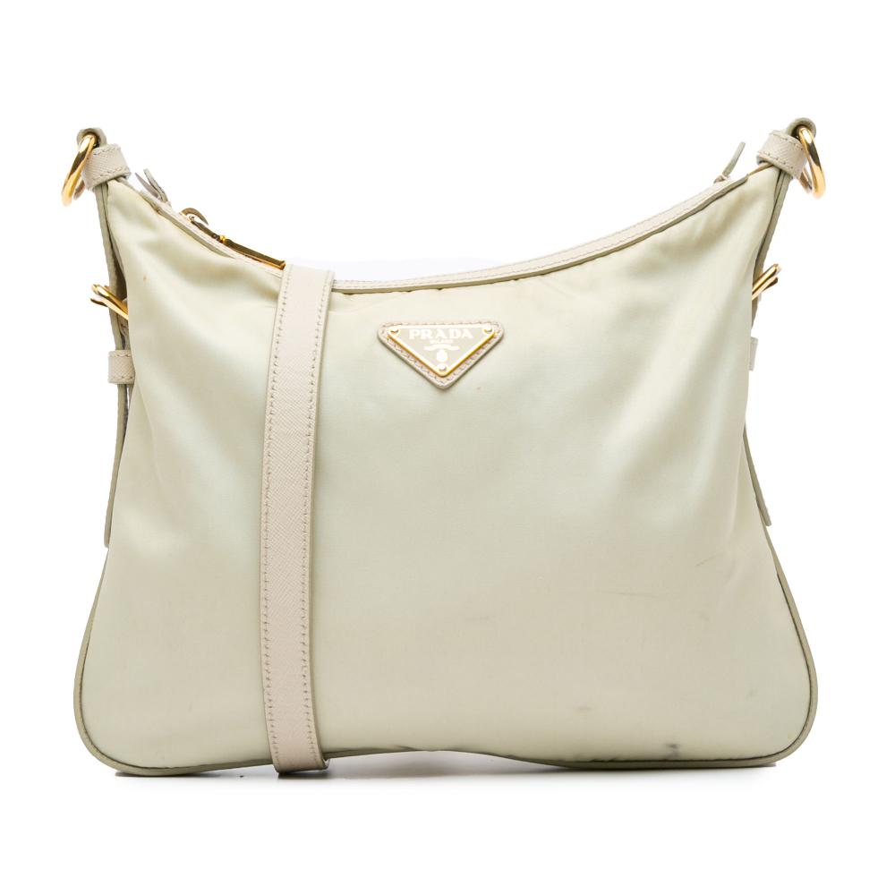 Prada B Prada White Nylon Fabric Saffiano Trimmed Tessuto Zip Top Crossbody Italy