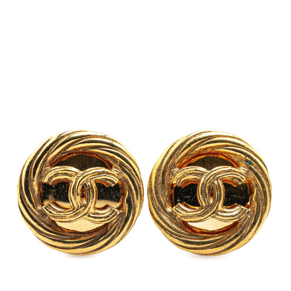 Chanel B Chanel Gold Gold Plated Metal CC Clip On Earrings France