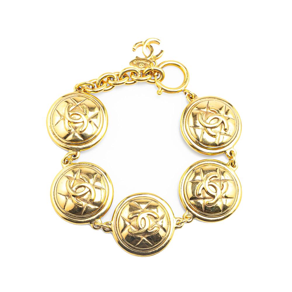 Chanel B Chanel Gold Gold Plated Metal CC Medallion Bracelet France