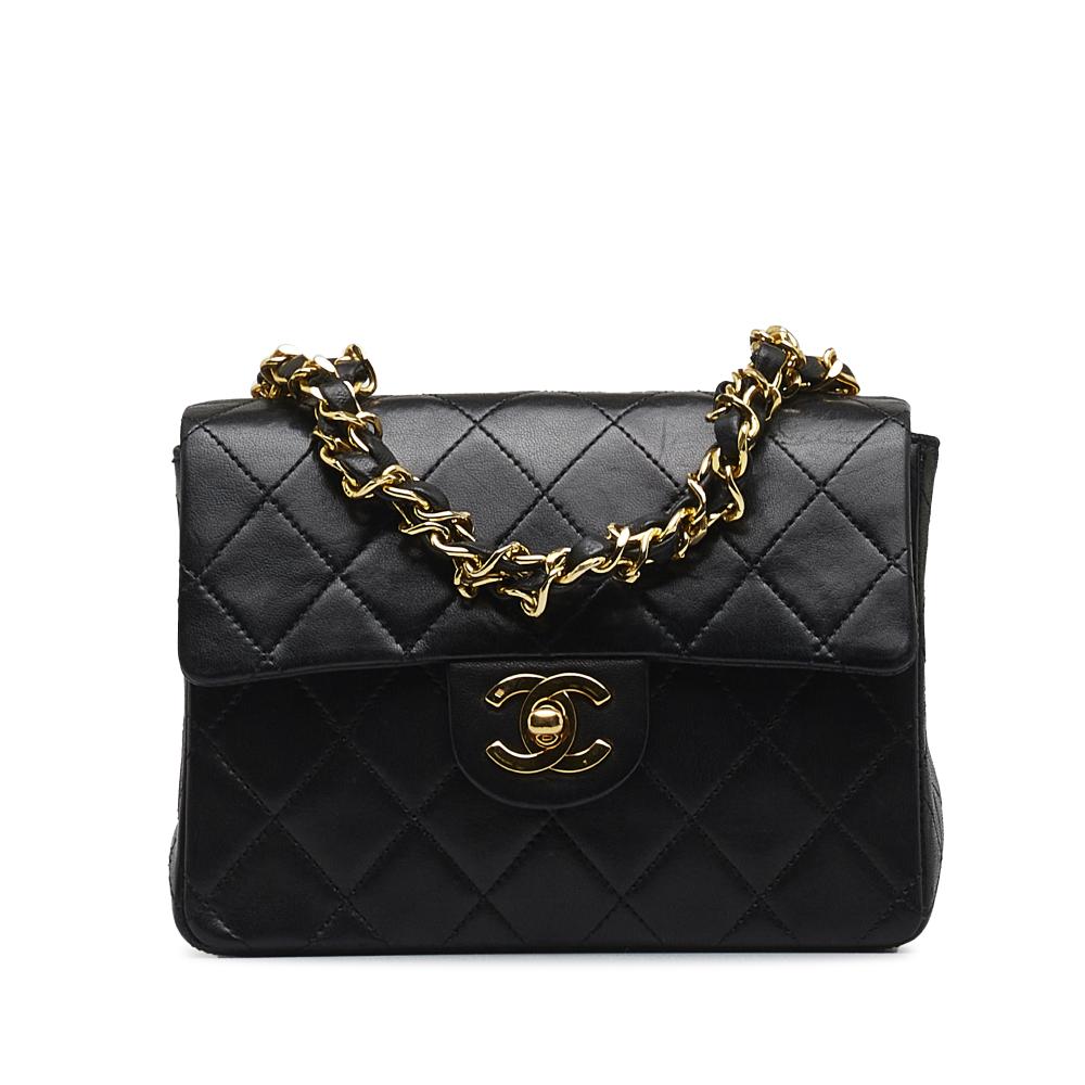 Chanel B Chanel Black Lambskin Leather Leather Mini Square Classic Lambskin Flap France