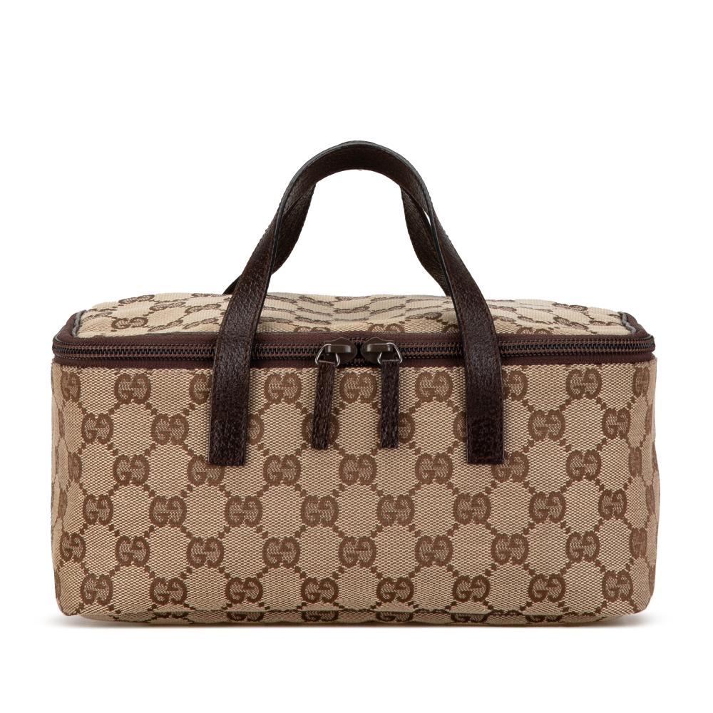 Gucci B Gucci Brown Beige Canvas Fabric GG Vanity Bag Italy