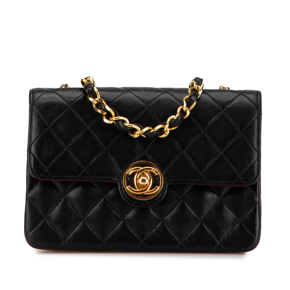 Chanel B Chanel Black Lambskin Leather Leather Mini Quilted Lambskin CC Single Flap France