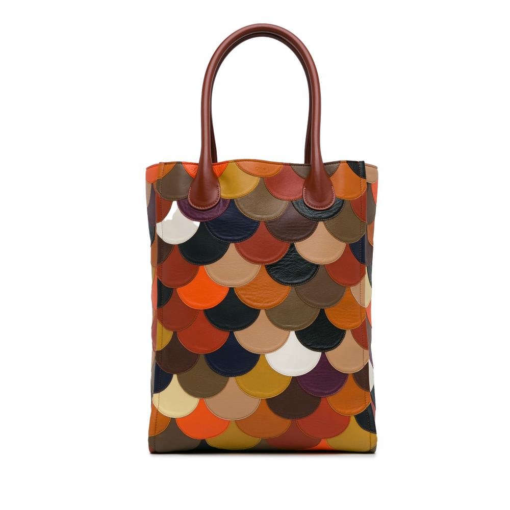 Chloé AB Chloé Multi Multicolor with Brown Calf Leather skin Patchwork Joyce Tote Italy