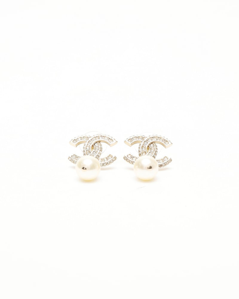 Chanel Coco Mark Rhinestone and Pearl Earrings