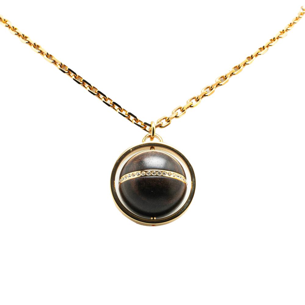 Louis Vuitton B Louis Vuitton Gold Gold Plated Metal Crystal Magnetic Wood Ball Pendant Necklace Italy