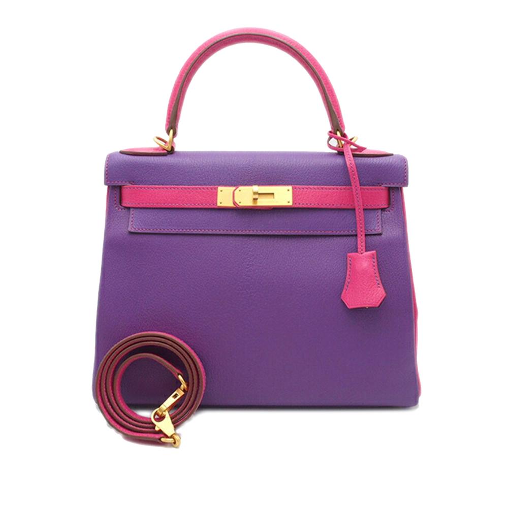 Hermès AB Hermès Purple Goatskin Leather Special Order Bicolor Chevre Kelly II Retourne 28 France