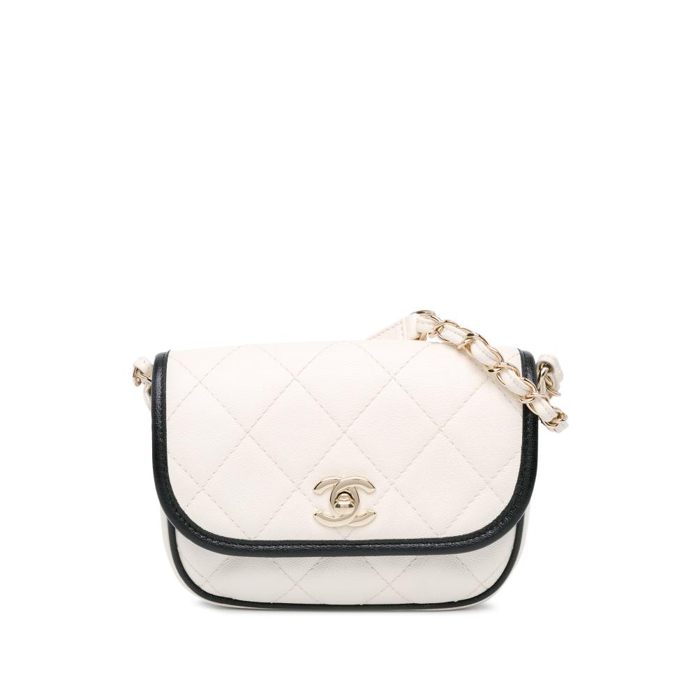 Chanel B Chanel White Caviar Leather Leather Mini Caviar Round Messenger Flap Italy