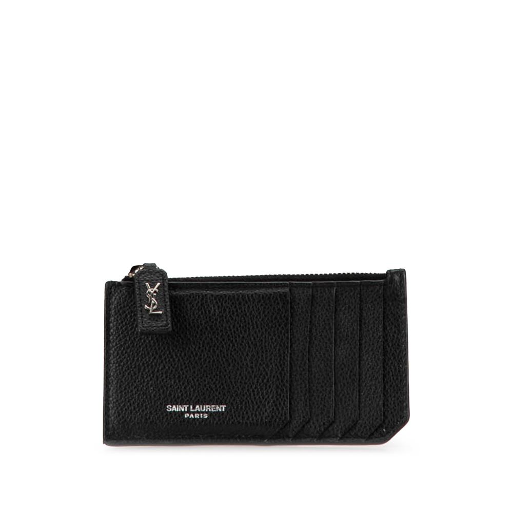 Saint Laurent AB Saint Laurent Black Calf Leather Fragments Zippered Card Case Italy