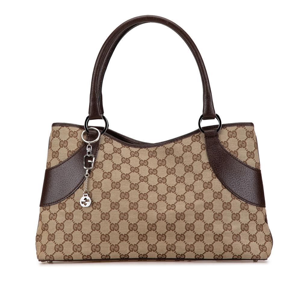 Gucci AB Gucci Brown Beige Canvas Fabric GG Tote Italy