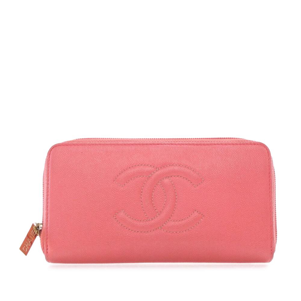 Chanel B Chanel Pink Caviar Leather Leather CC Caviar Long Zippy Wallet France