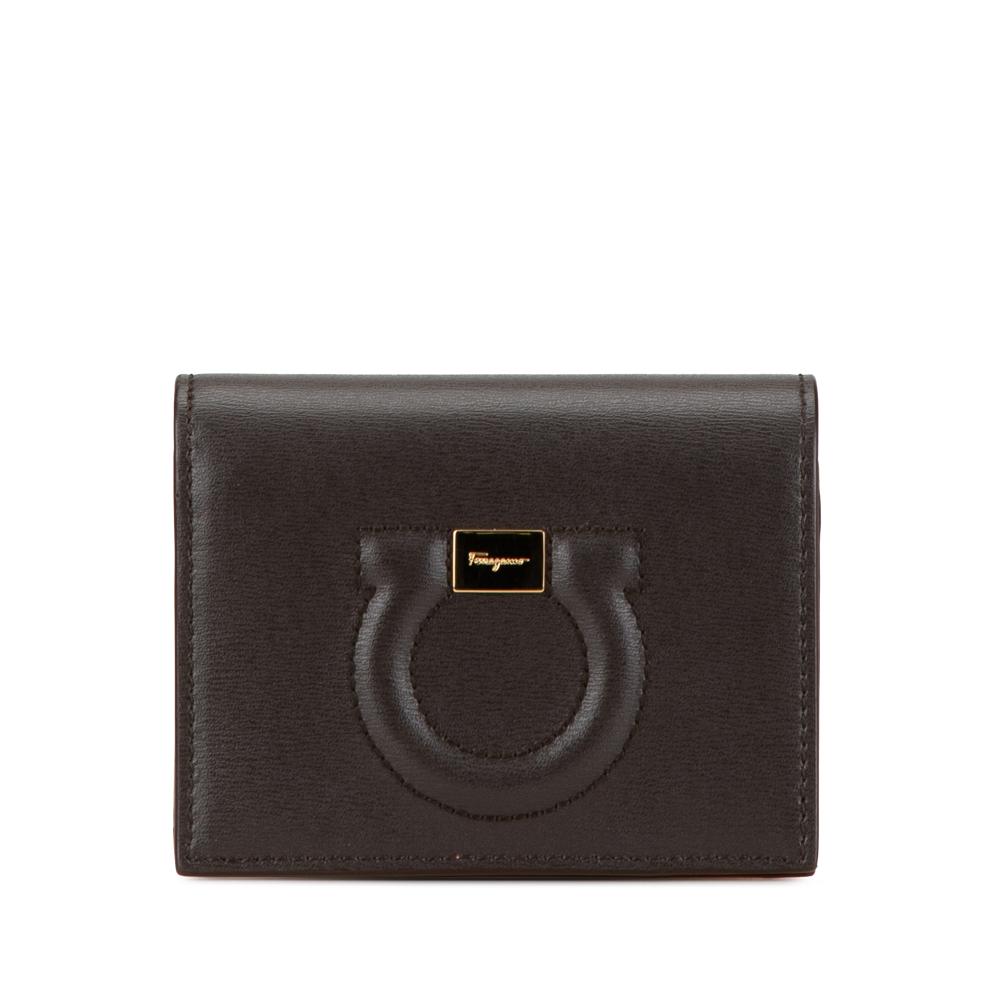 Salvatore Ferragamo AB Ferragamo Brown Dark Brown Calf Leather Embossed Gancini Wallet Italy