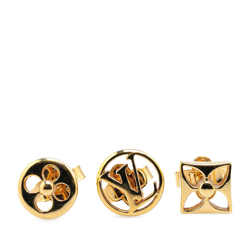 Louis Vuitton B Louis Vuitton Gold Gold Plated Metal Crazy In Lock Push Back Earrings Set France