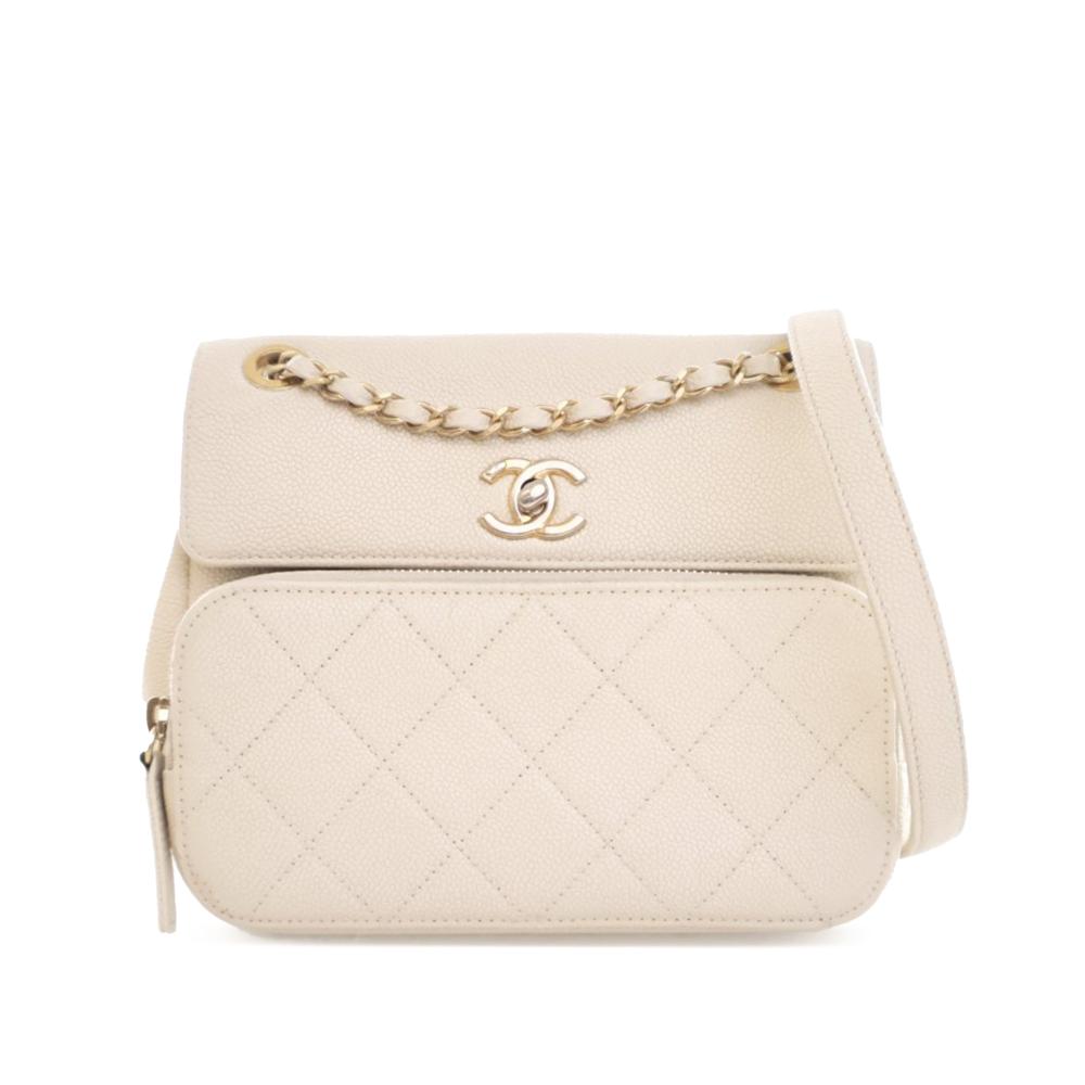 Chanel B Chanel White Ivory Caviar Leather Leather Caviar Business Affinity Messenger Flap Italy