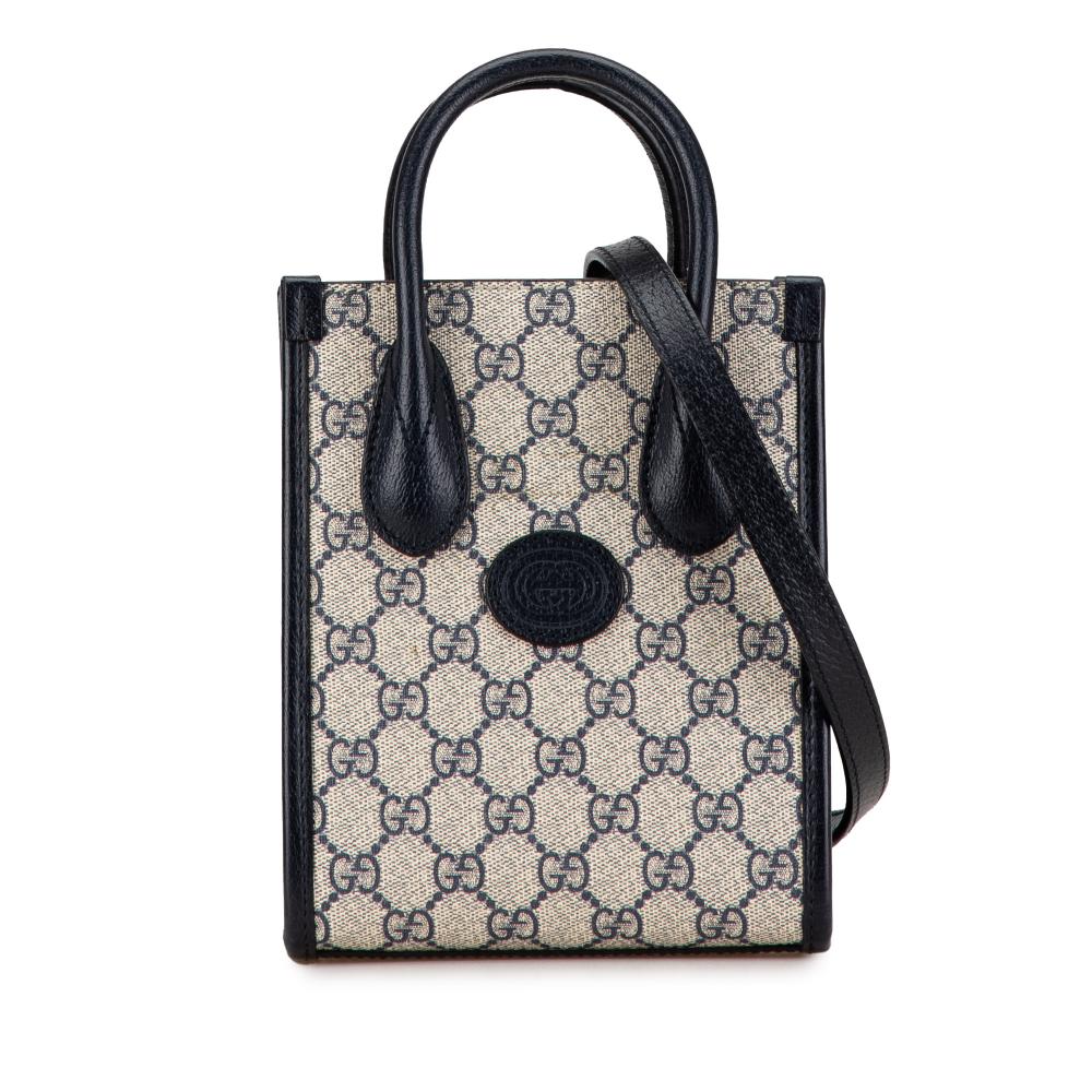 Gucci AB Gucci Brown Beige with Black Coated Canvas Fabric Mini GG Supreme Interlocking G Satchel Italy