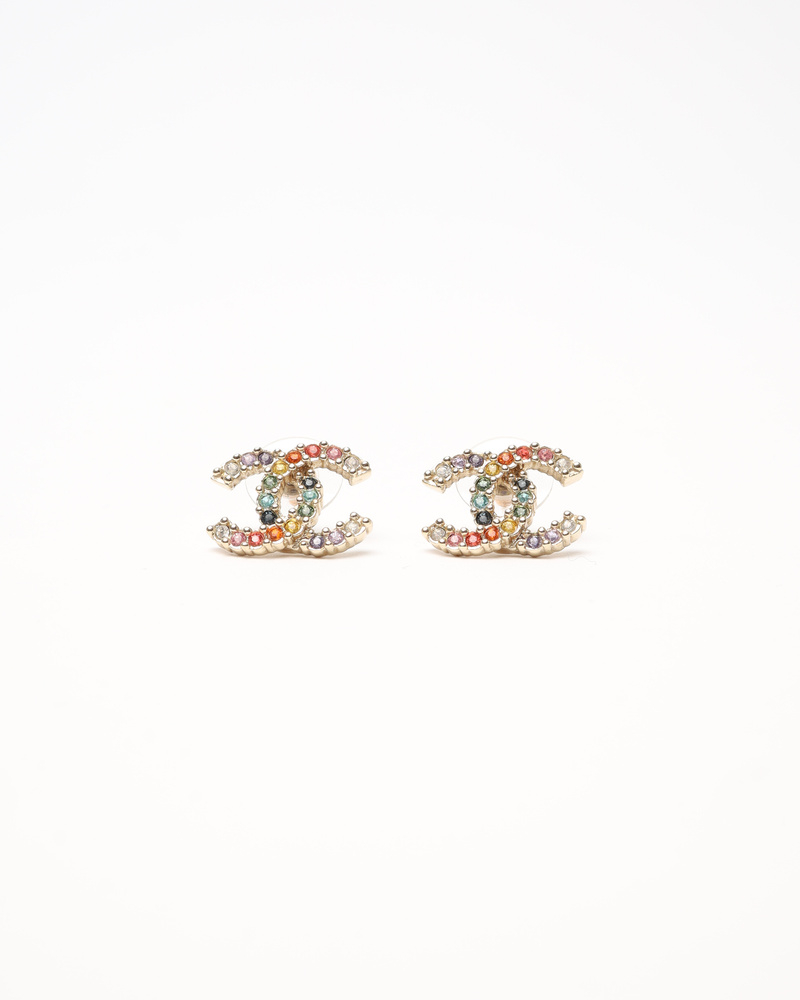 Chanel CC Rainbow Rhinestone Earrings