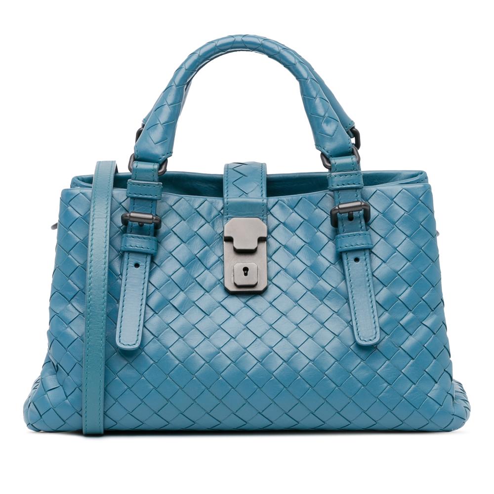 Bottega Veneta B Bottega Veneta Blue Nappa Leather Leather Mini Nappa Intrecciato Roma Satchel Italy