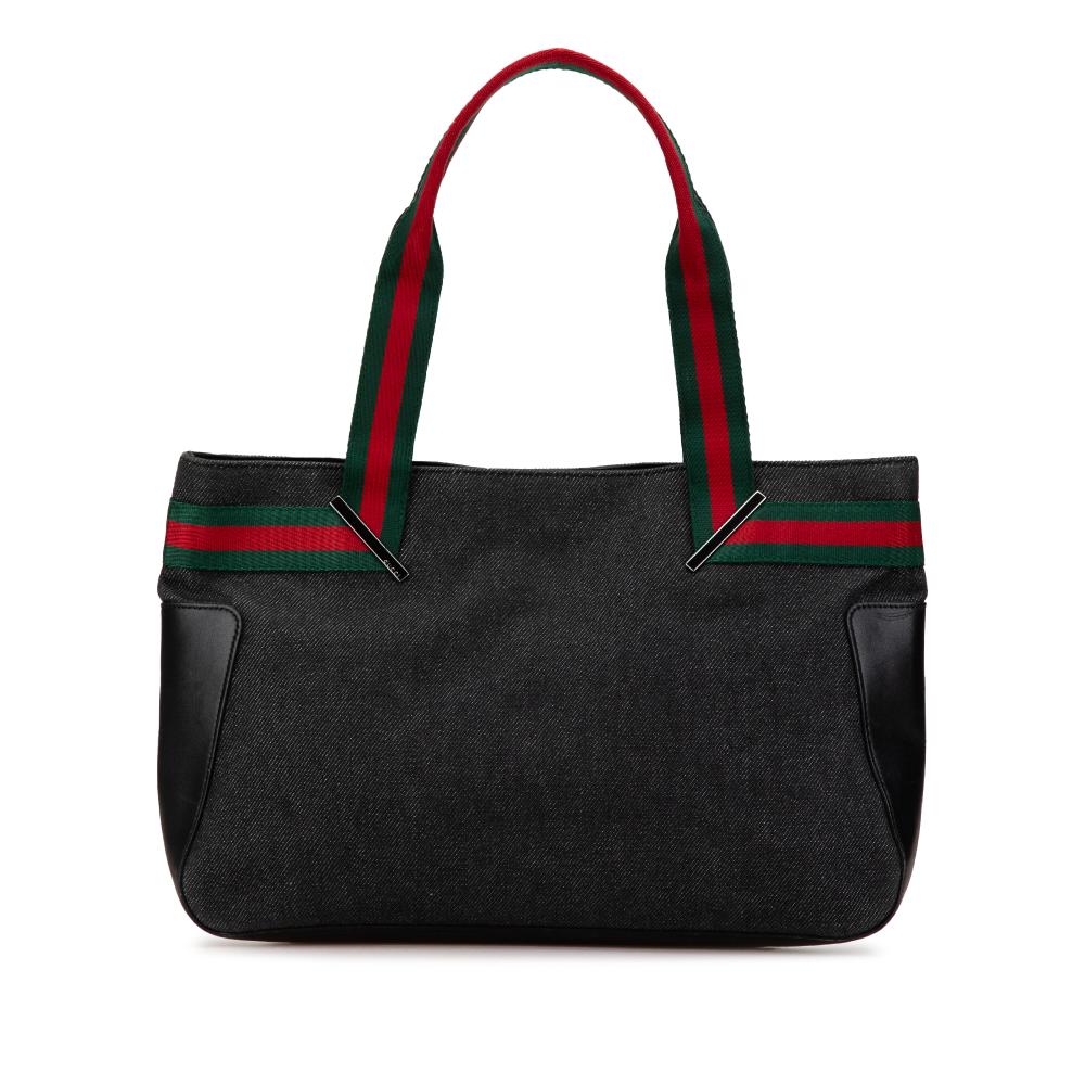 Gucci B Gucci Black Denim Fabric Web Tote Italy