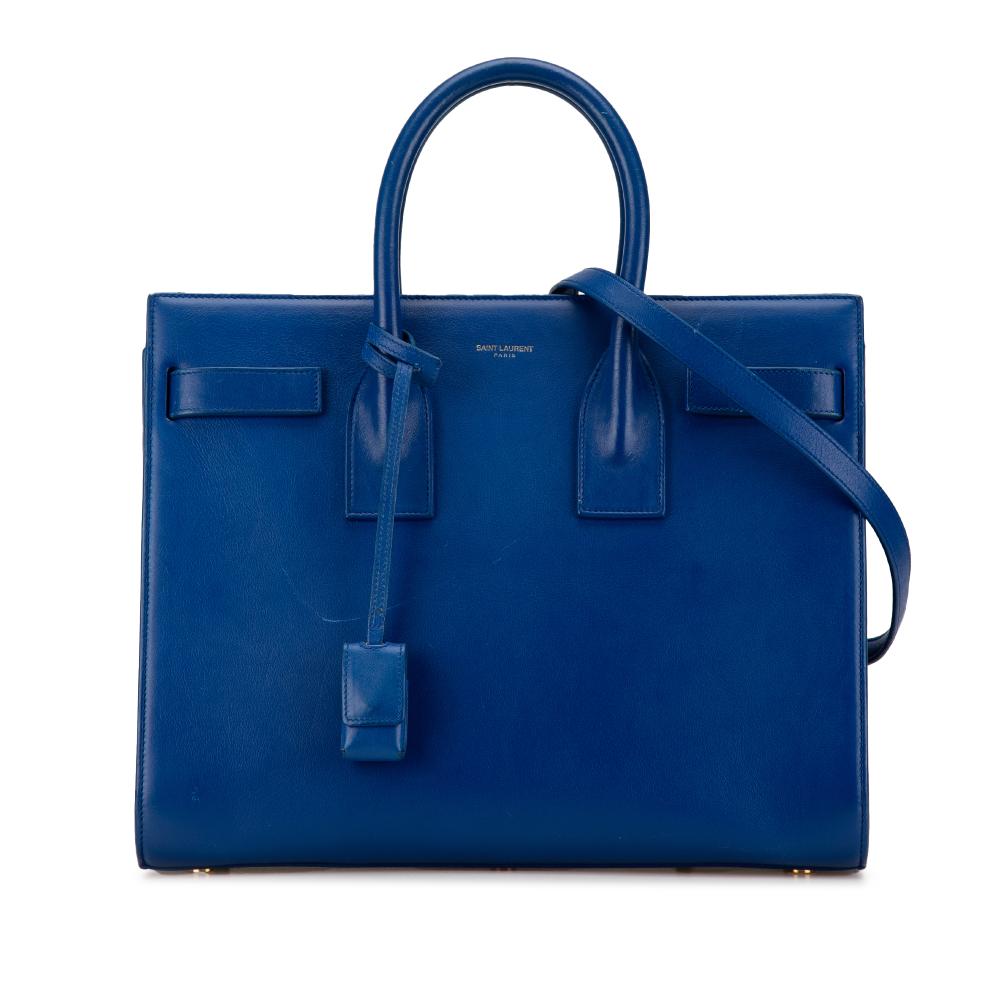 Saint Laurent B Saint Laurent Blue Calf Leather Small Sac De Jour Satchel Italy