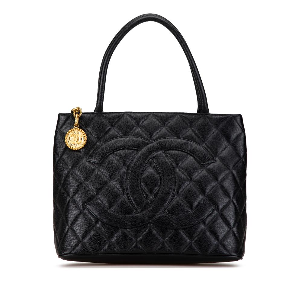 Chanel B Chanel Black Caviar Leather Leather Caviar Medallion Tote France