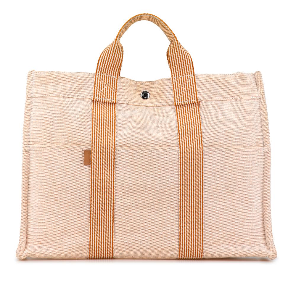 Hermès B Hermès Brown Beige Canvas Fabric Fourre Tout MM France