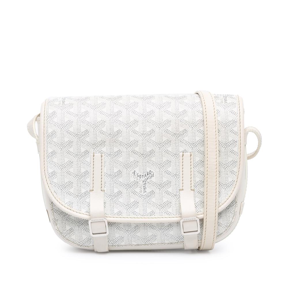 Goyard B Goyard White Coated Canvas Fabric Goyardine Belvedere PM France