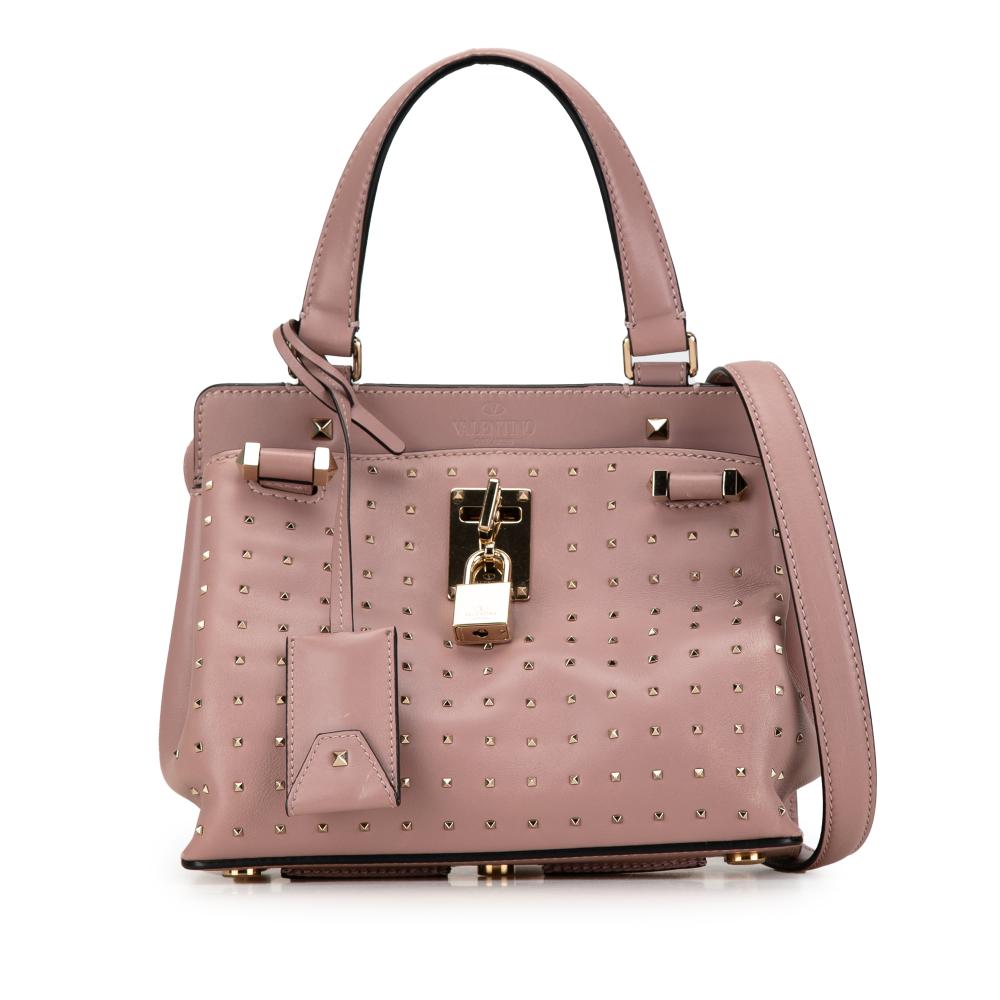 Valentino B Valentino Pink Calf Leather Small Rockstud Joylock Satchel Italy