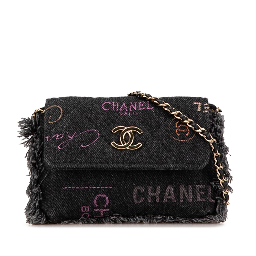 Chanel AB Chanel Black Denim Fabric Mood Clutch with Chain France