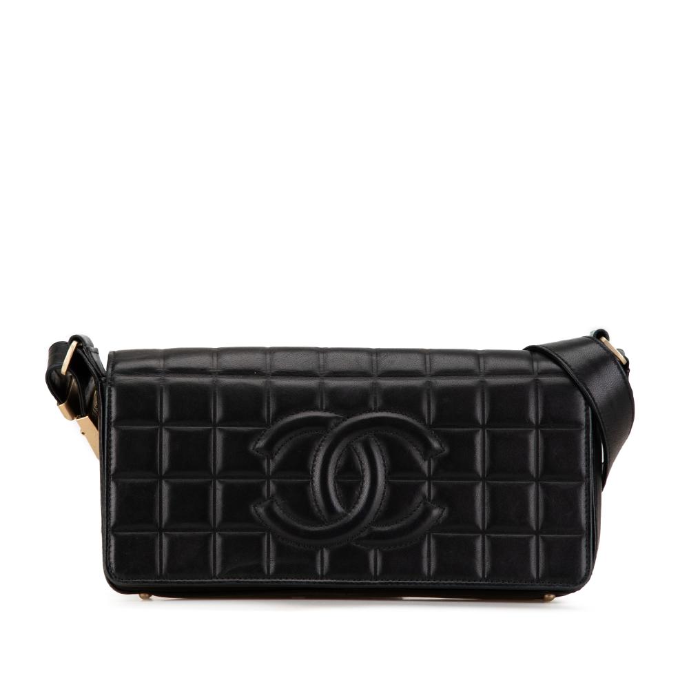 Chanel B Chanel Black Lambskin Leather Leather CC Chocolate Bar Lambskin Flap France