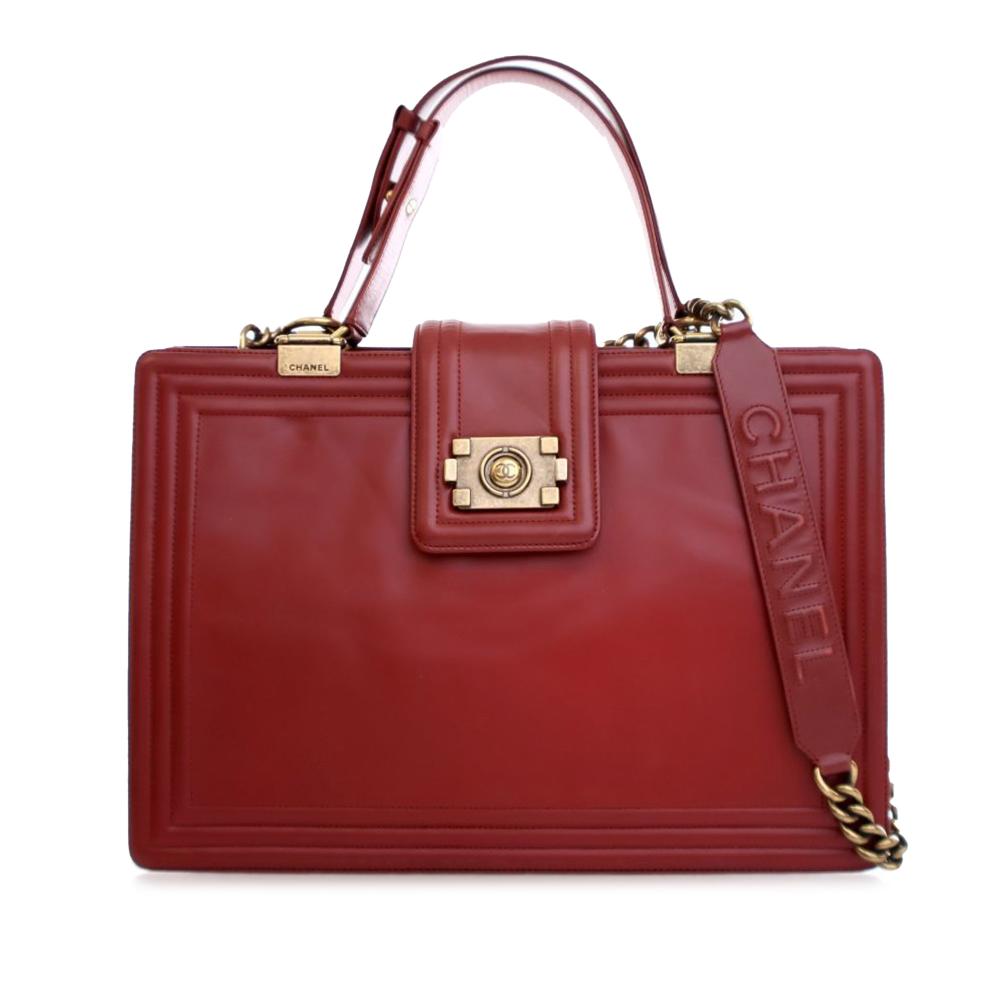 Chanel B Chanel Red Calf Leather Glazed skin Reverso Boy Satchel France