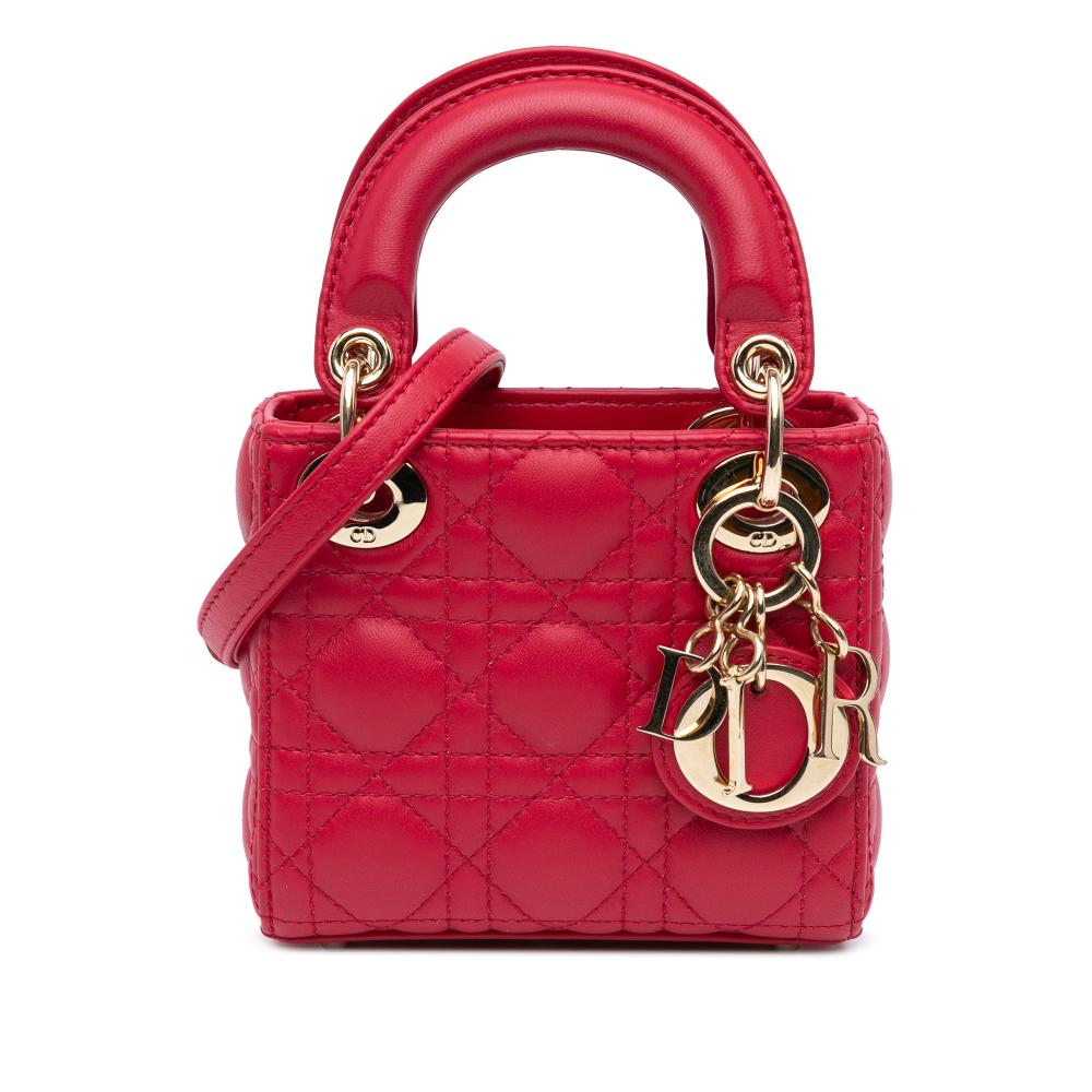 Christian Dior AB Dior Red Lambskin Leather Leather Micro Lambskin Cannage Lady Dior Italy