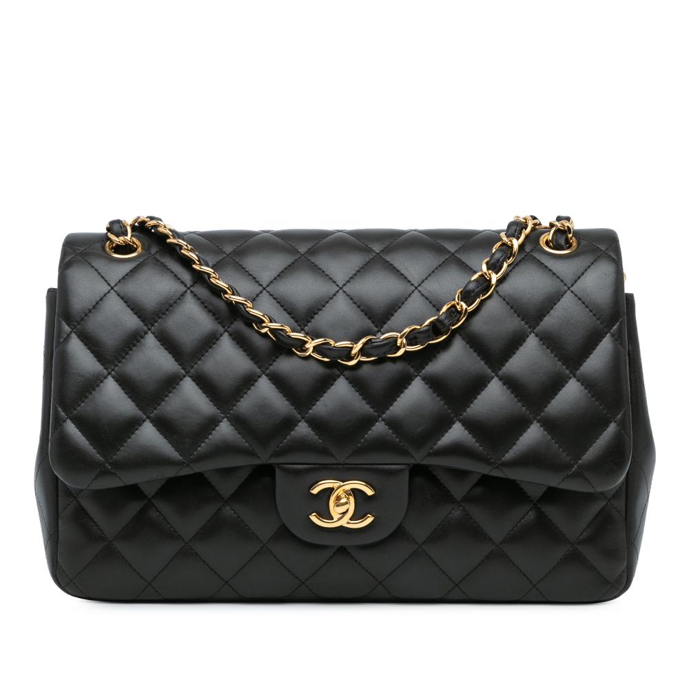 Chanel B Chanel Black Lambskin Leather Leather Jumbo Classic Lambskin Double Flap Italy