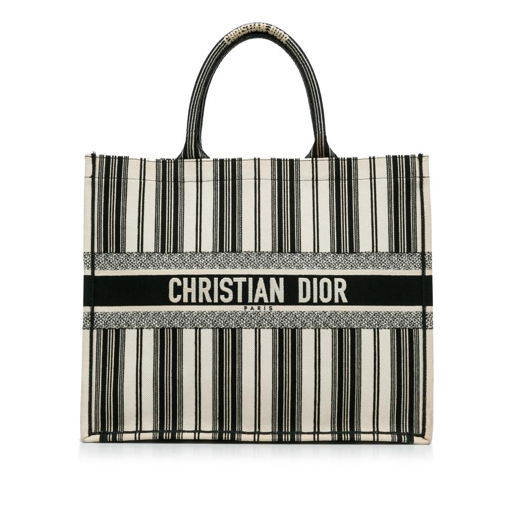 Christian Dior B Dior White with Black Canvas Fabric Dioriviera Book Tote Italy