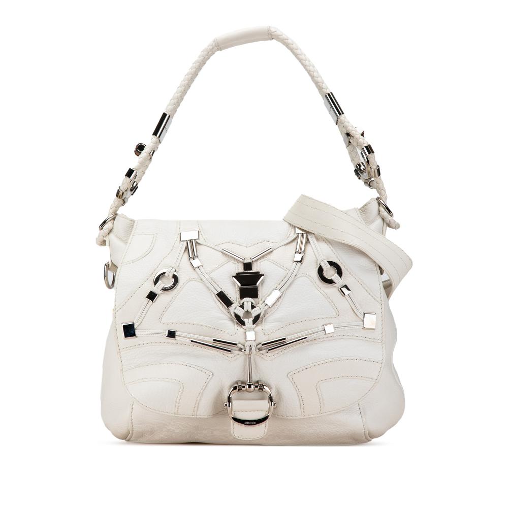 Gucci B Gucci White Calf Leather Horsebit Techno Satchel Italy