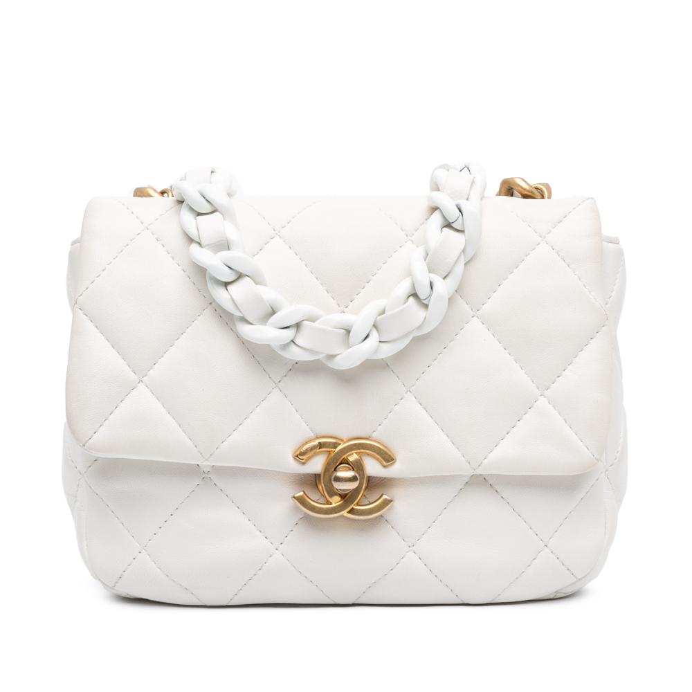 Chanel B Chanel White Lambskin Leather Leather Mini Quilted Lambskin Lacquered Chain Flap Italy