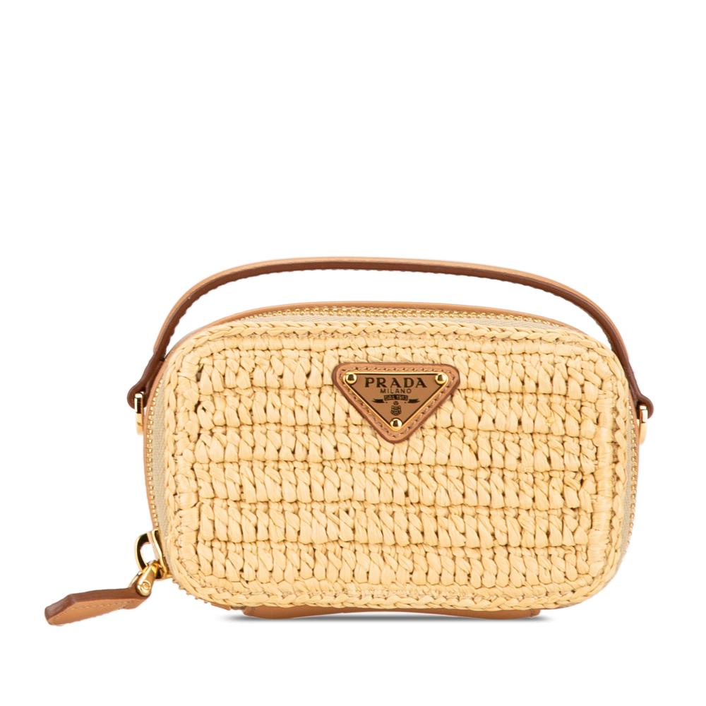 Prada AB Prada Brown Beige Raffia Natural Material Mini Crochet Satchel Italy