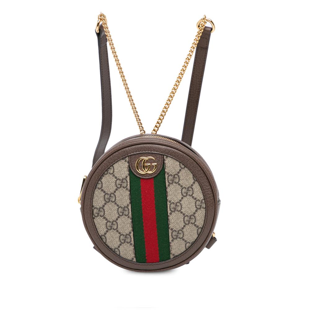 Gucci AB Gucci Brown Beige Coated Canvas Fabric Mini GG Supreme Ophidia Backpack Italy