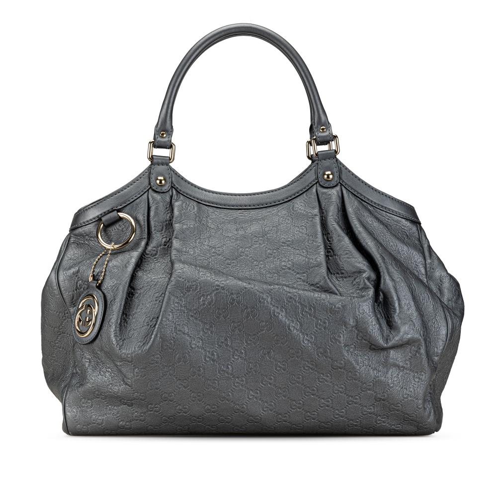 Gucci B Gucci Gray Calf Leather Guccissima Sukey Tote Italy